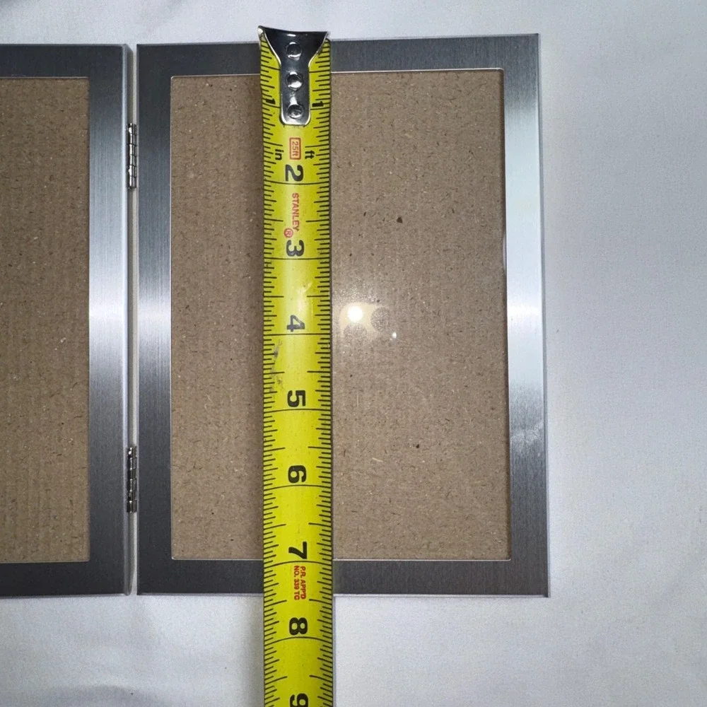 Brushed Silver Metal Double Picture Frames Hinged 5x7 Set of 2 Modern Decor